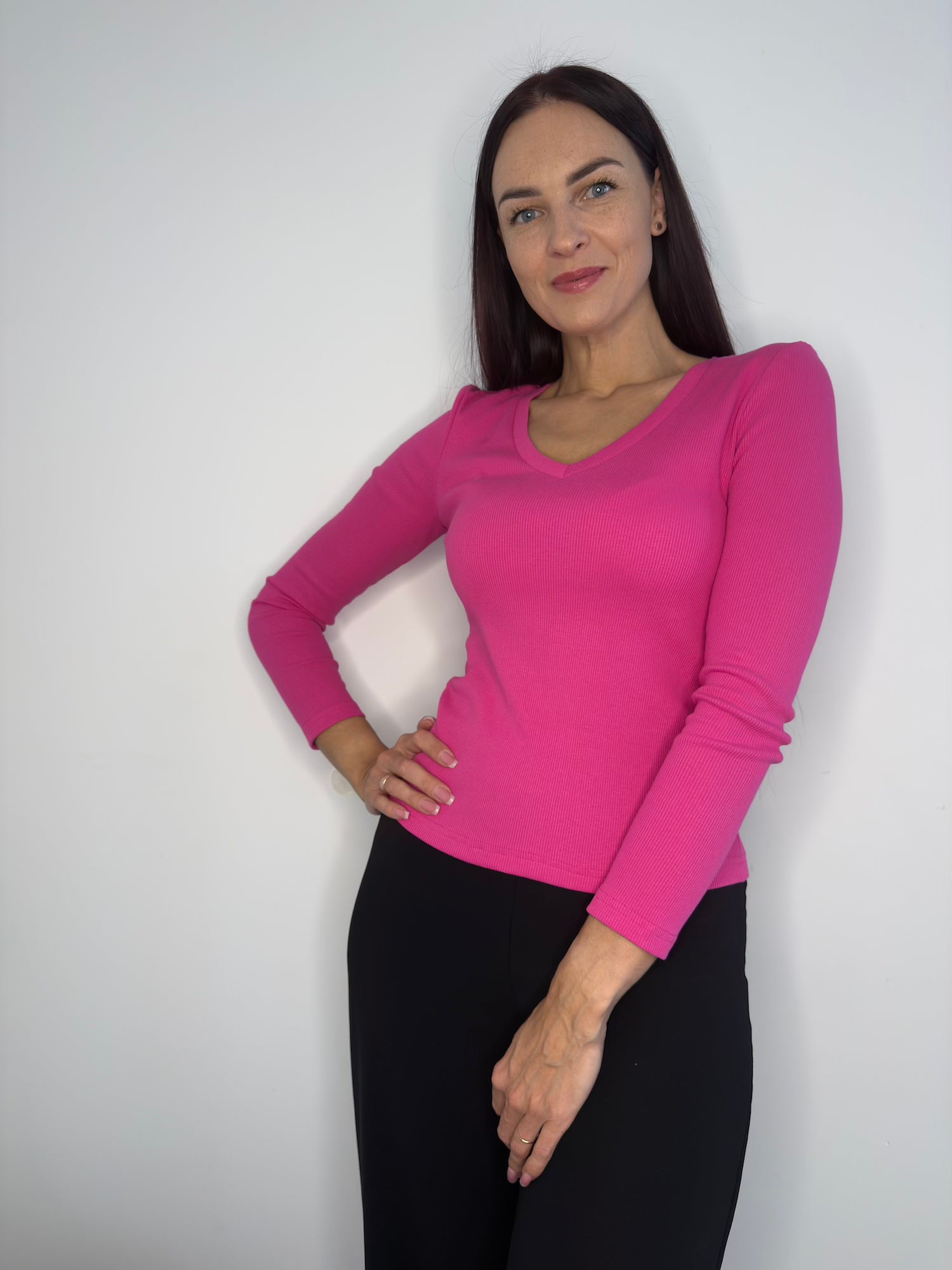 Rožinė palaidinė ilgomis rankovėmis