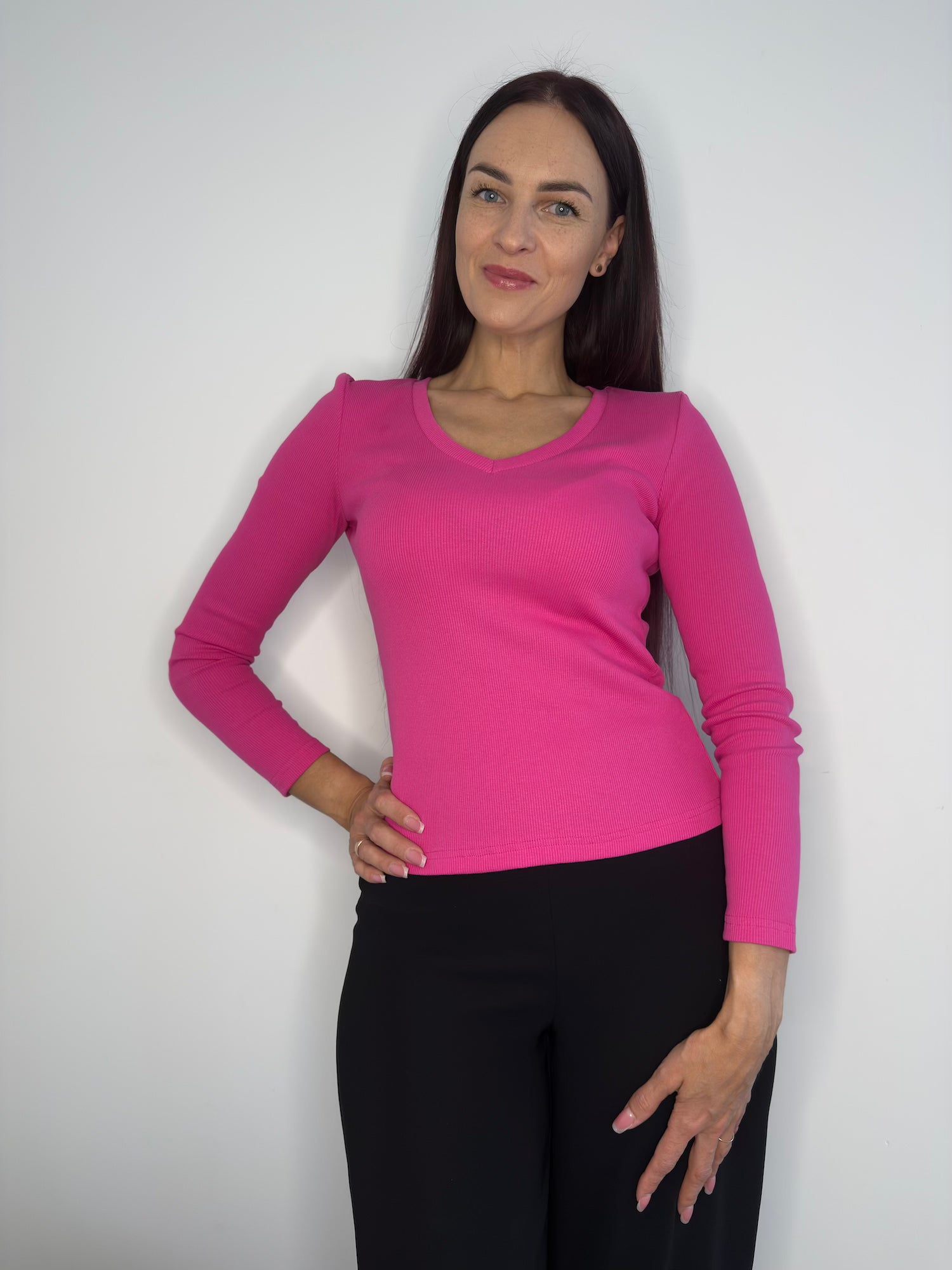 Rožinė palaidinė ilgomis rankovėmis