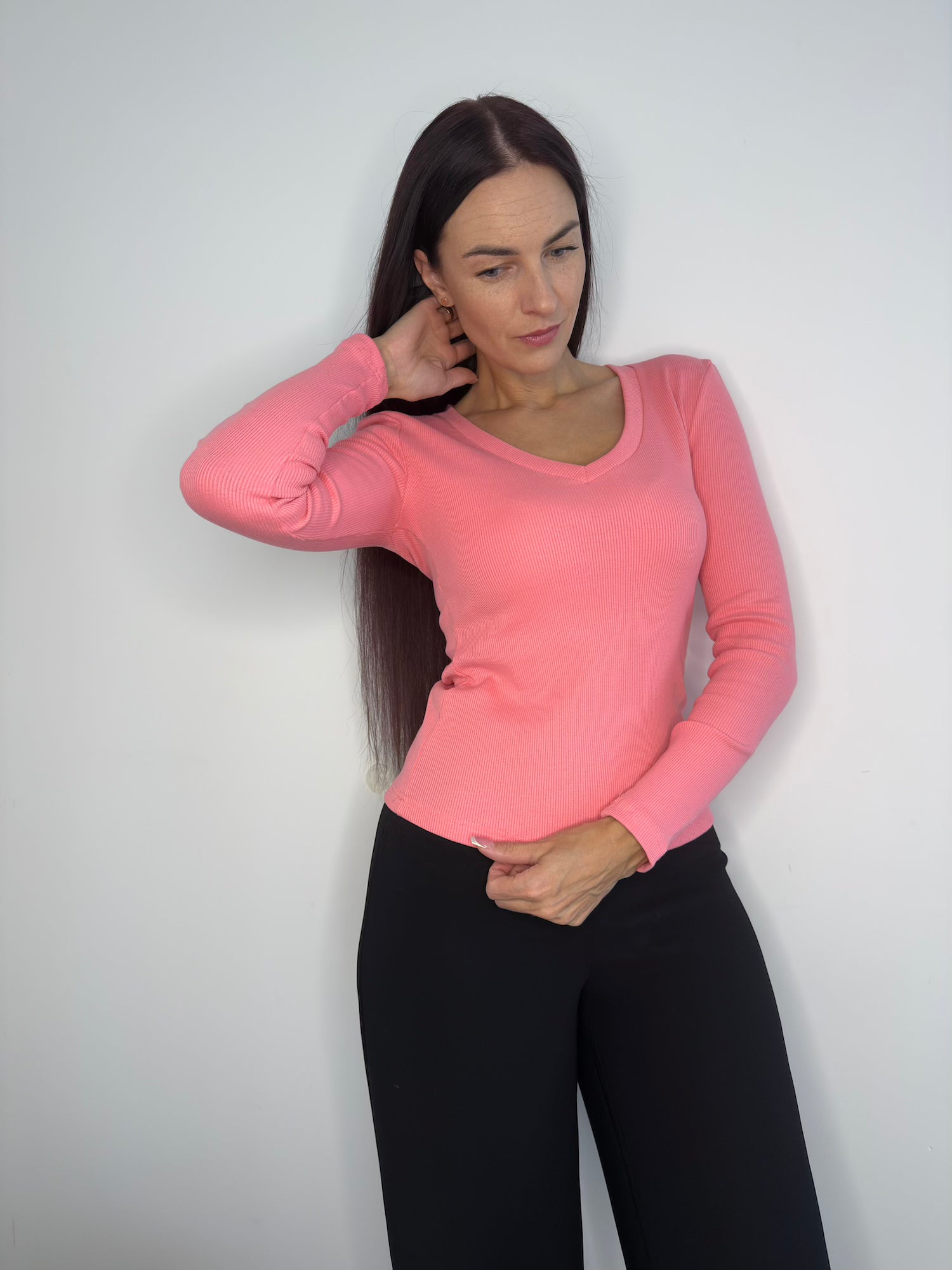 Rožinė palaidinė ilgomis rankovėmis