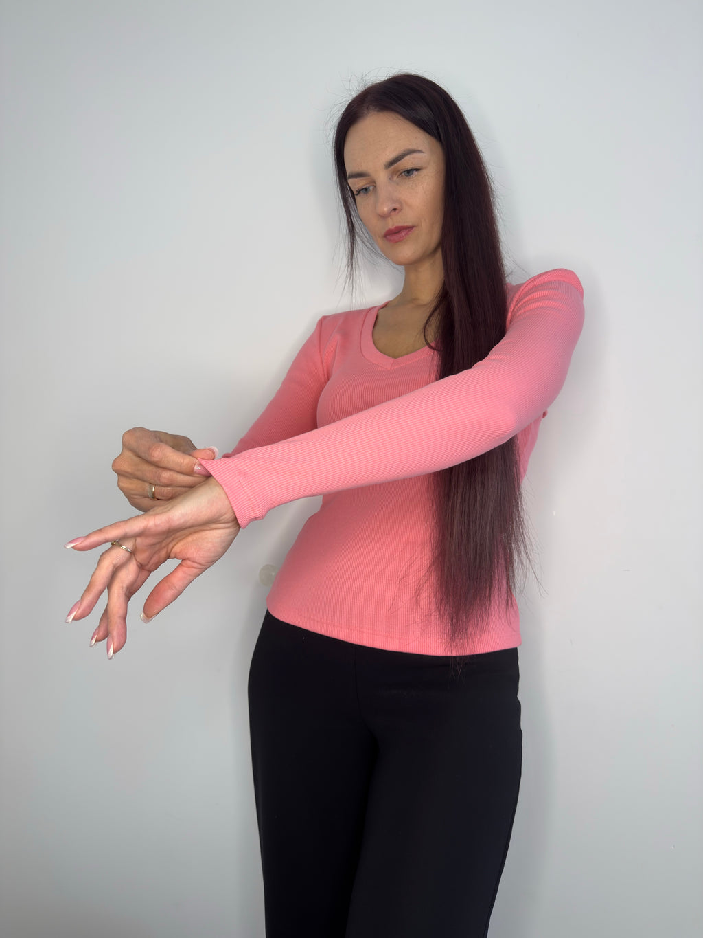 Pink basic long sleeve shirt for women